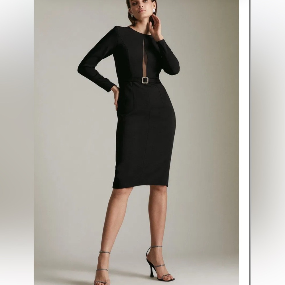 Women's Black Sheath Dress with Belted Waist